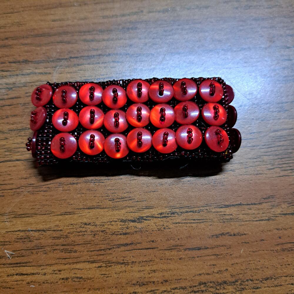 Handmade Vintage Red Button and seed beads Stretchy Bracelet
